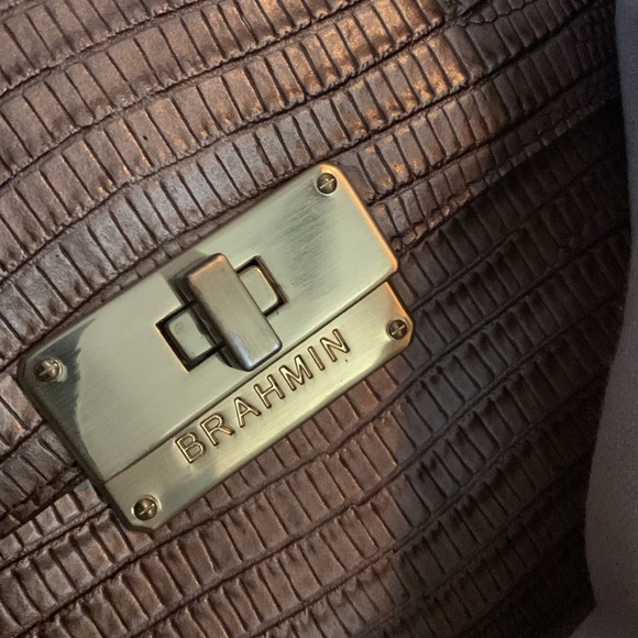 Brahmin Leather Satchel, Glossy taupe/brown. Retail $ 325. Excellent condition. - Picture 4 of 8